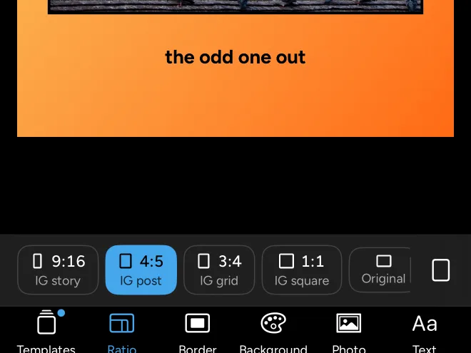 The ratio chips: IG story, IG post, IG grid, IG square and Original