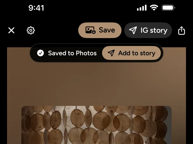 Saved to Photos, with the Add to story button